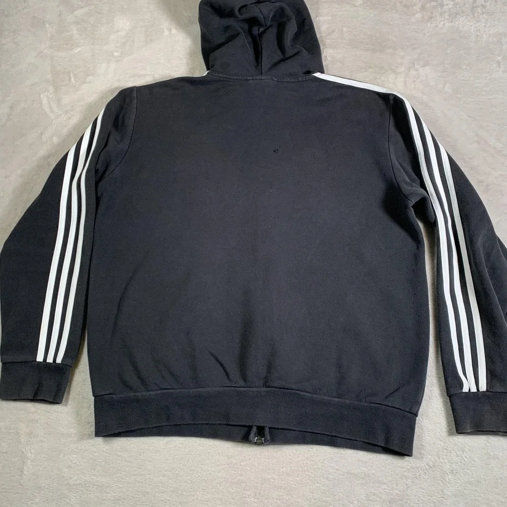 Adidas Hoodie Mens Large Black Full Zip 3-Stripes‎ Sweatshirt Jacket Pockets